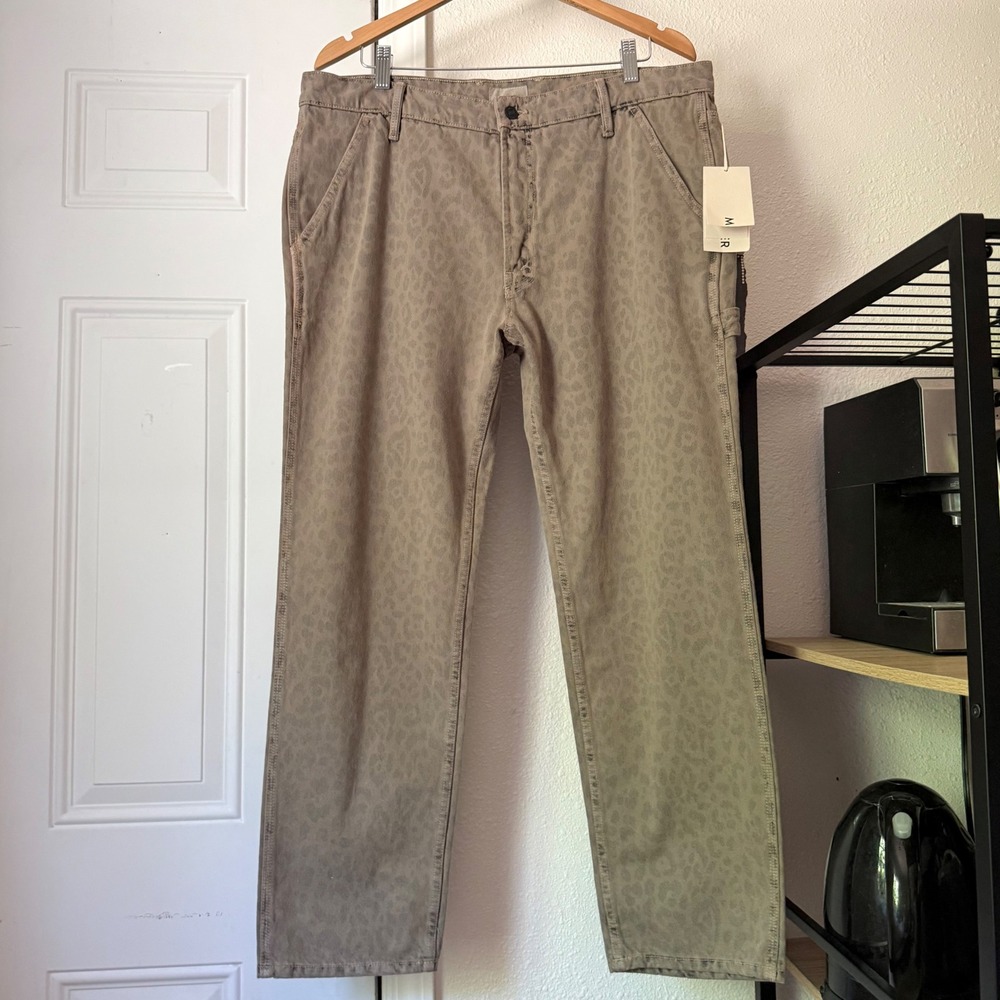 NWT MOTHER mr hit the spot duke utility leopard tan cotton straight leg pants